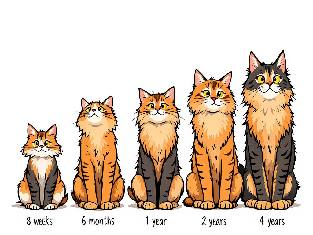 Maine Coon growth progression from kitten to adult