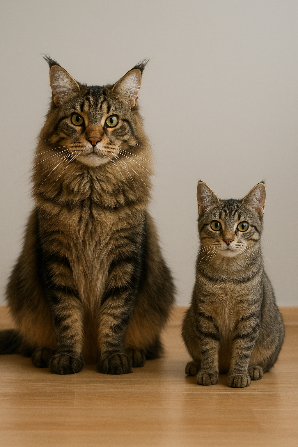 Maine Coon size comparison with regular domestic cat